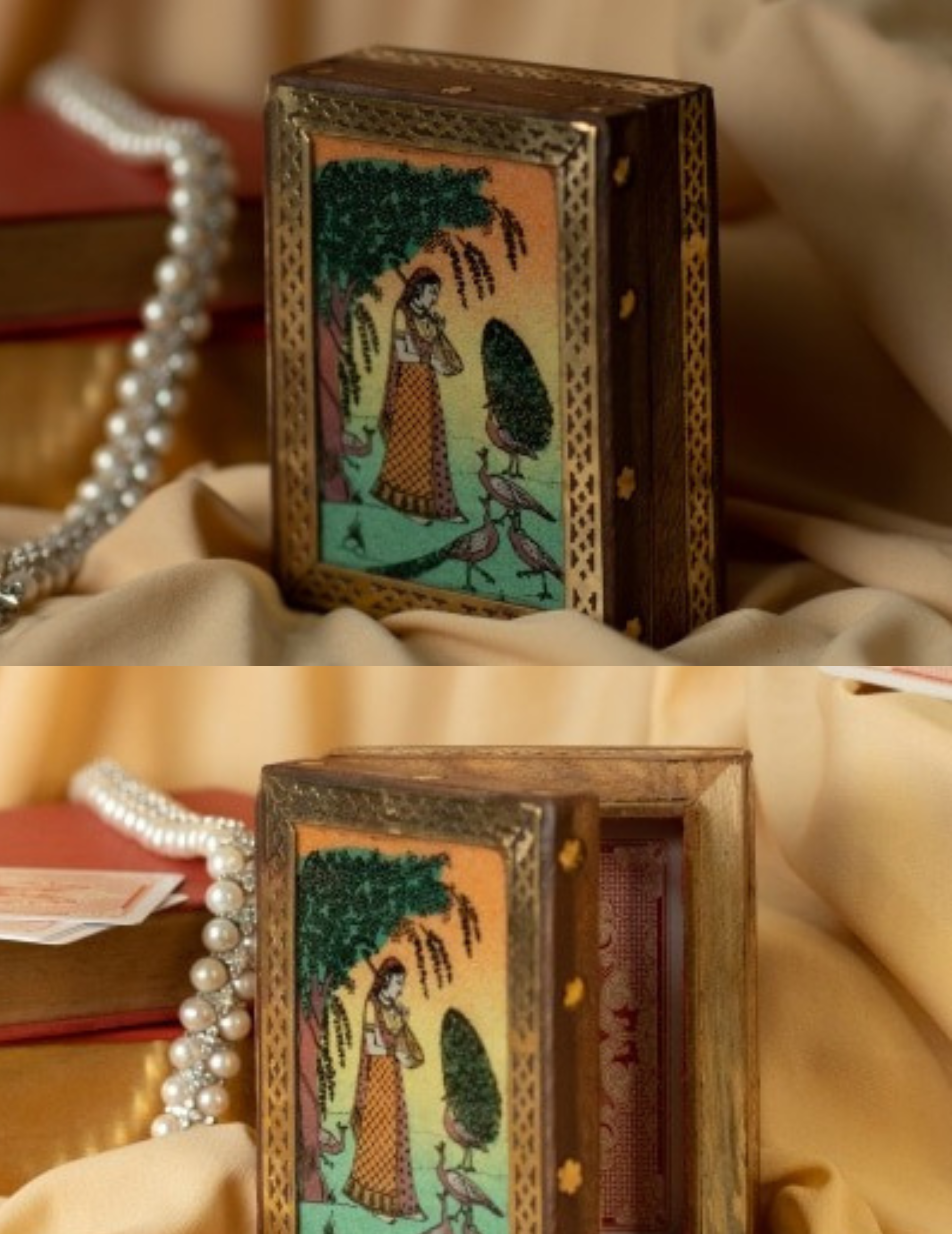 Playing Card Wooden Box With Mughal Sand Painting