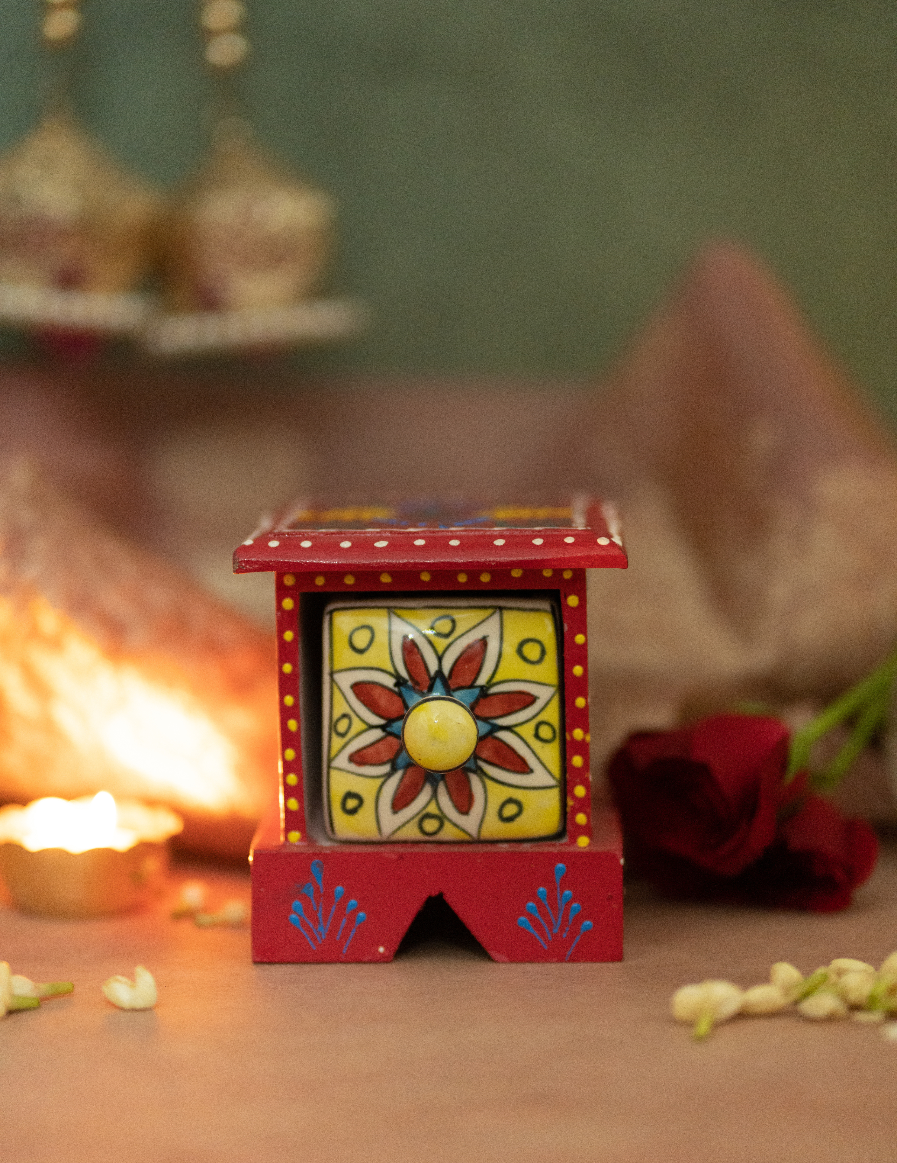Slider Wooden Box With Ceramic Drawer