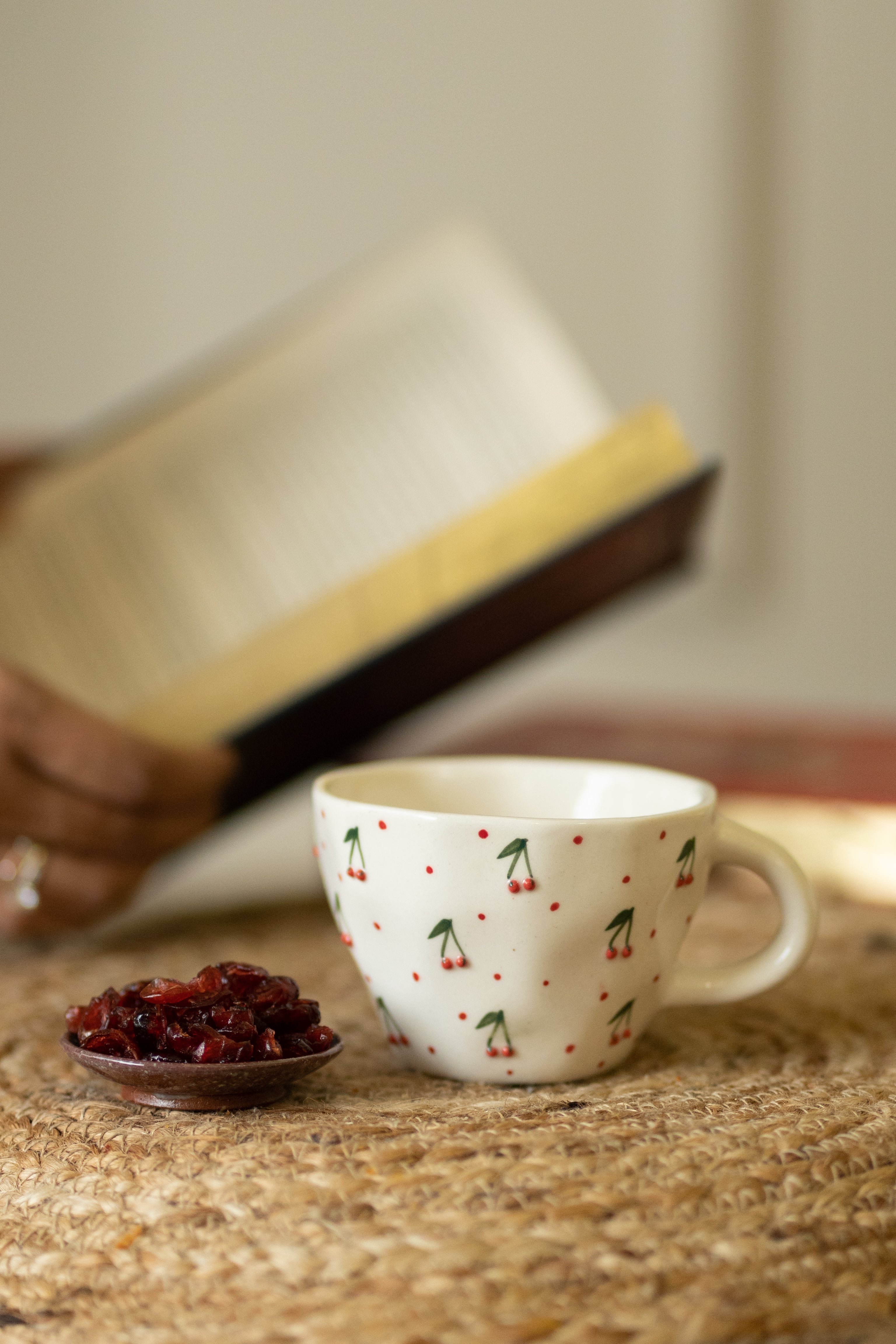 White Mug With Tube Painted Cherries